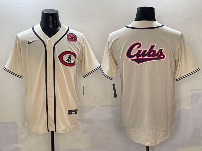 Men Chicago Cubs Blank Cream Throwback 2025 Nike MLB Jersey style 7